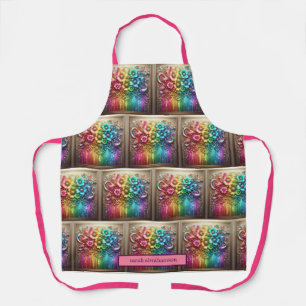 Mädchenhafte Regenbogen-Blumen und Glitter-Tropfen Schürze