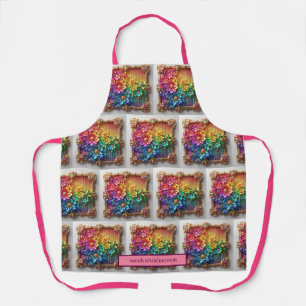 Mädchenhafte Regenbogen-Blumen und Glitter-Tropfen Schürze
