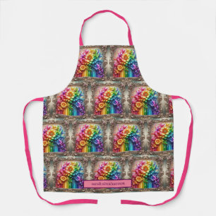 Mädchenhafte Regenbogen-Blumen und Glitter-Tropfen Schürze