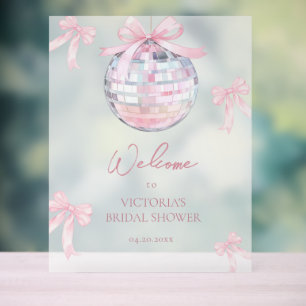 Mädchenhafte rosa Bögen Glänzende Disco-Kugel Brau Acrylschild