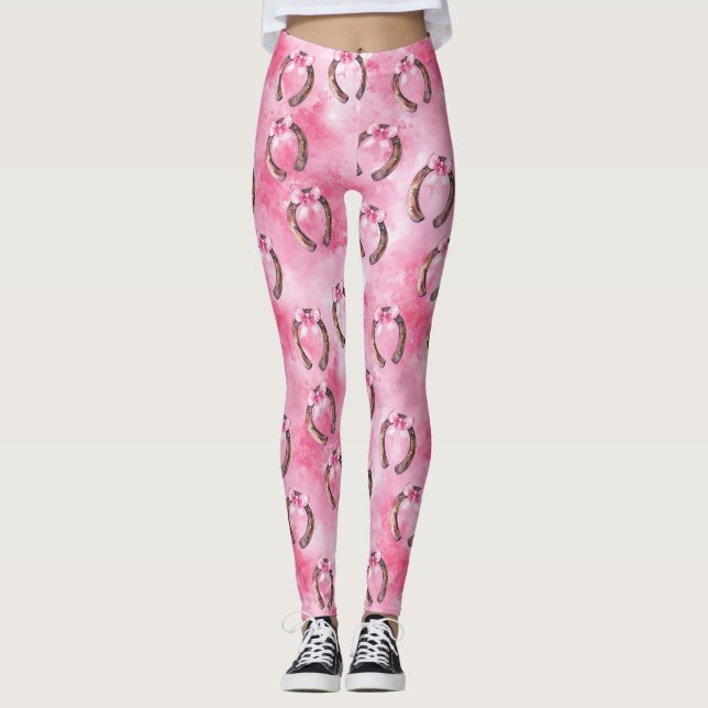 Mädchenhafte rosa Bögen Pferdehufeisen Leggings (Vorderseite)