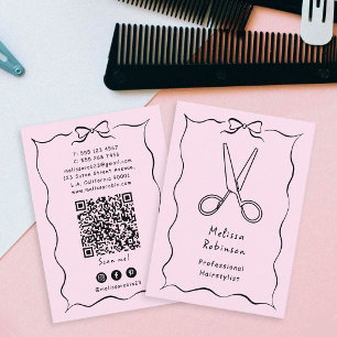 Mädchenhafte rosa Friseurschere & Coquette QR-Code Visitenkarte