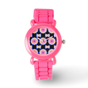 mädchenhafte rosa geometrische Musteruhr Armbanduhr