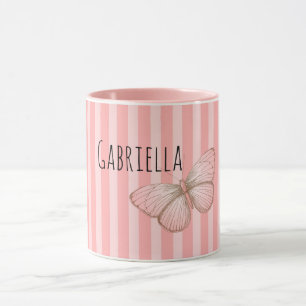 Mädchenhafte rosa Streifen Schmetterling Tasse