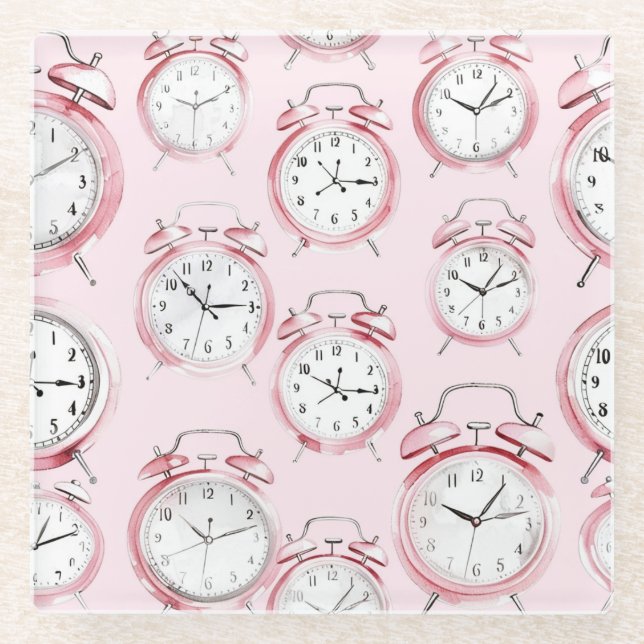 Mädchenhafte rosa Wecker Glasuntersetzer (Vorderseite)