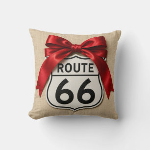 Mädchenhafte Route 66 Kissen Roter Schleifenbogen