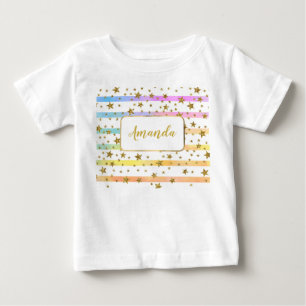 Mädchenhafte Streifen und Sterne personalisiert Baby T-shirt