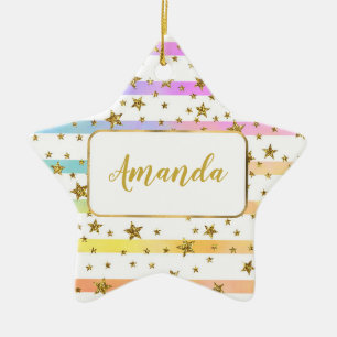 Mädchenhafte Streifen und Sterne personalisiert Keramik Ornament