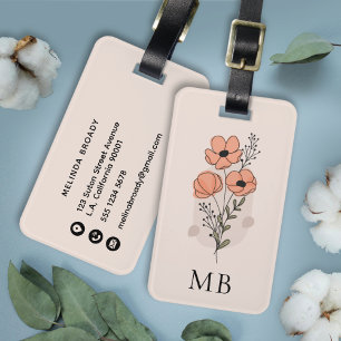 Mädchenhafte süße Pfirsichblüten mit Monogramm und Gepäckanhänger
