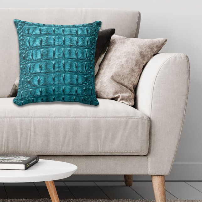 mädchenhafte türkisblaue Alligator Leather Kissen (girly fashion turquoise blue Alligator Leather Throw Pillow)