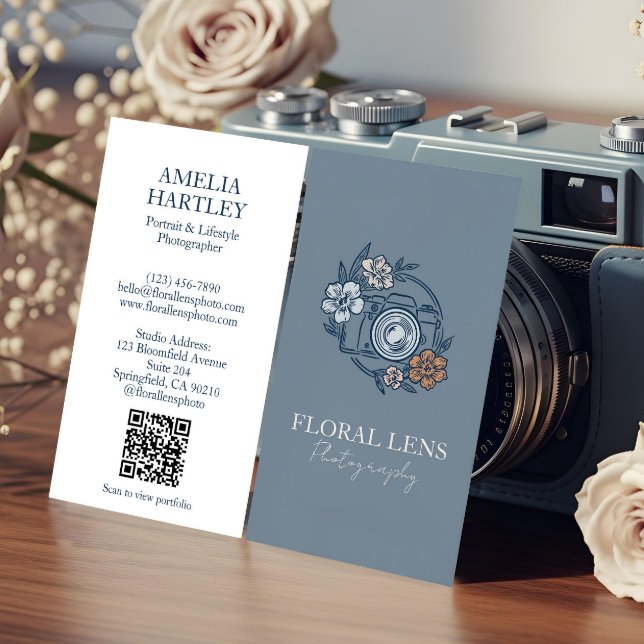 Mädchenhafte Vintage-Blumen-Kamera-Fotografin-Unte Visitenkarte (Girly Vintage Floral Camera Photographer Business Business Card)