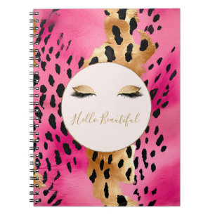 Mädchenhafte Wimpern Pink Glam Gold Glitzer Leopar Notizblock