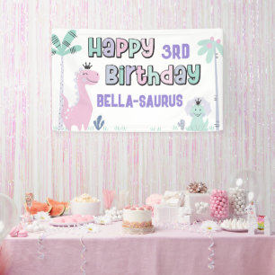 Mädchenhafter Dinosaurier A-Roar-able Geburtstag f Banner