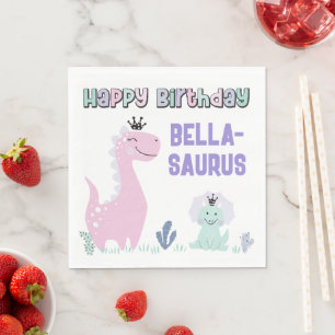 Mädchenhafter Dinosaurier A-Roar-able Geburtstagsp Serviette