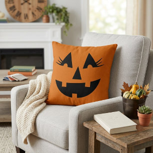 Mädchenhafter Jack-O-Lantern-Kürbis-Gesicht Kissen