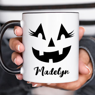 Mädchenhafter Jack O Lantern Schriftname Halloween Tasse