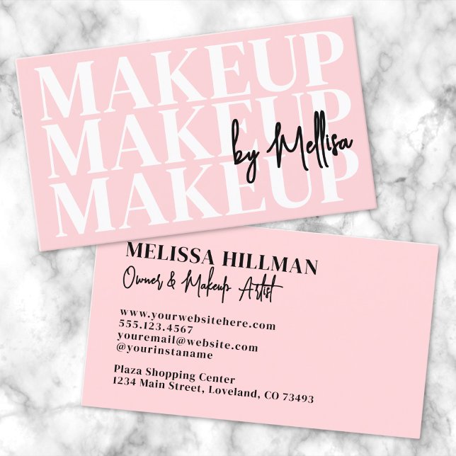 Mädchenhafter Moderner Rosa Visagist Visitenkarte (Girly Modern Pink Makeup Artist Business Card)