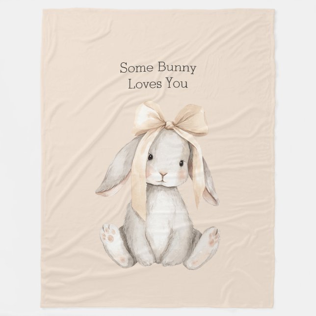 Mädchenhafter Pfirsich-Bogen Some Bunny liebt dich Fleecedecke (Vorderseite)