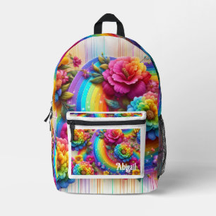 Mädchenhafter Regenbogen-Blumen-Rucksack mit Glitt Bedruckter Rucksack