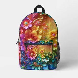 Mädchenhafter Regenbogen-Blumen-Rucksack mit Glitt Bedruckter Rucksack