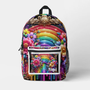 Mädchenhafter Regenbogen-Blumen-Rucksack mit Glitt Bedruckter Rucksack