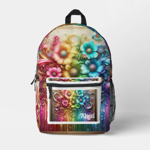 Mädchenhafter Regenbogen-Blumen-Rucksack mit Glitt Bedruckter Rucksack