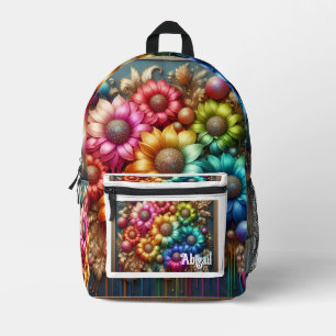 Mädchenhafter Regenbogen-Blumen-Rucksack mit Glitt Bedruckter Rucksack