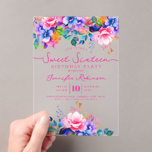 Mädchenhafter Regenbogen-Blumen-Sweet-16-Geburtsta Acryleinladungen