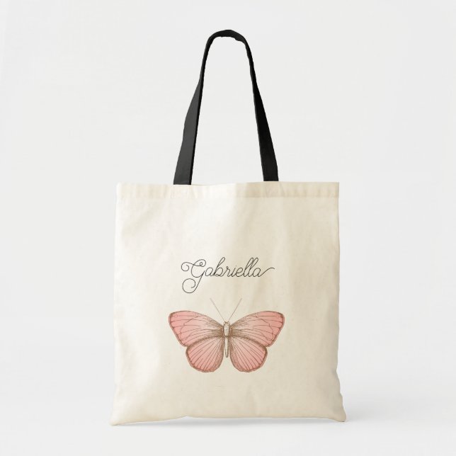 Mädchenhafter Rosa Schmetterling Tragetasche (Vorne)