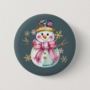 Mädchenhafter Schneemann Winterurlaub Weihnachten  Button