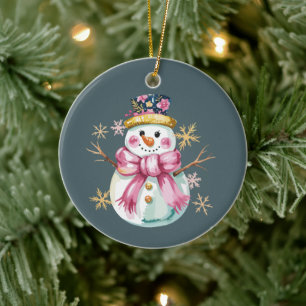 Mädchenhafter Schneemann Winterurlaub Weihnachten Keramik Ornament