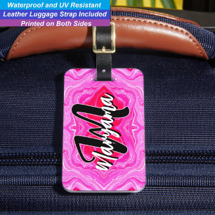 Mädchenhafter Schriftzug Name, modernes rosa monog Gepäckanhänger