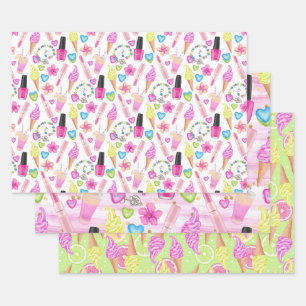 Mädchenhafter Sommer Eis-Lippenstift Pink Limette Geschenkpapier Set