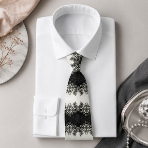 Mädchenhafter, vintage Glamour Schwarz-Weiß-Blumen Krawatte