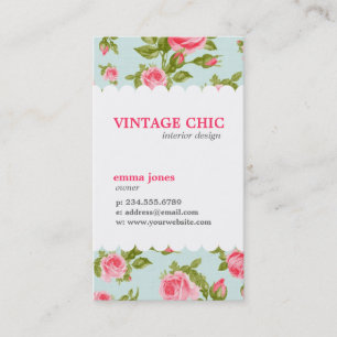 Mädchenhafter Vintage-Rosen-Blumenprint Visitenkarte