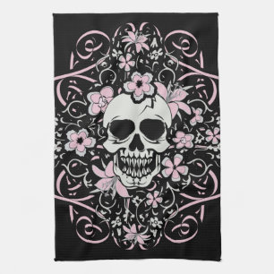 Mädchenhafter Vintage-Totenkopf Geschirrtuch