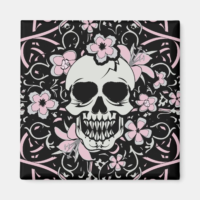 Mädchenhafter Vintage-Totenkopf Magnet (Vorne)