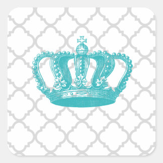 MÄDCHENHAFTES AQUA-VINTAGE-KRONE-GRAU-VIERPASS-MUS QUADRATISCHER AUFKLEBER