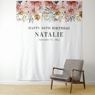 Mädchenhaftes Aquarell-Blumen-30. Geburtstag rosa  Wandteppich