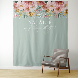 Mädchenhaftes Aquarell-Blumen-30-Geburtstags-chic- Wandteppich