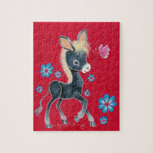 Mädchenhaftes Baby Eselchen mit Blumen Puzzle