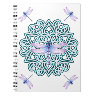 Mädchenhaftes Blau Lila Mandala Libelle Notizblock