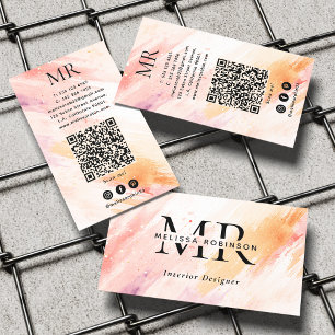 Mädchenhaftes Erröten Wasserfarbenstriche Monogram Visitenkarte