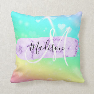 Mädchenhaftes, farbenfrohes Einhorn Regenbogen Her Kissen