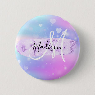 Mädchenhaftes Farbige Einhorn Regenbogen Herzen Mo Button