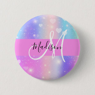 Mädchenhaftes Farbige Einhorn Regenbogen Herzen Mo Button