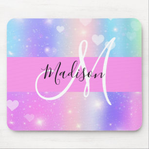 Mädchenhaftes Farbige Einhorn Regenbogen Herzen Mo Mousepad