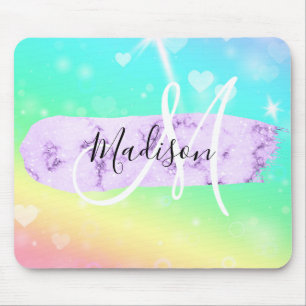 Mädchenhaftes Farbige Einhorn Regenbogen Herzen Mo Mousepad