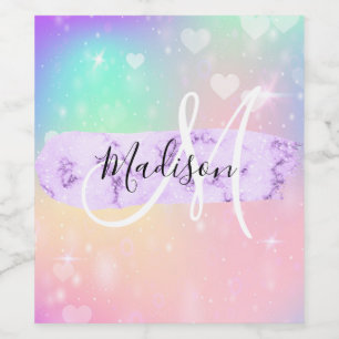 Mädchenhaftes Farbige Einhorn Regenbogen Herzen Mo Weinetikett