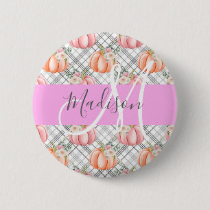 Mädchenhaftes Florales Grau Pink Pfirsich Kürbis M Button